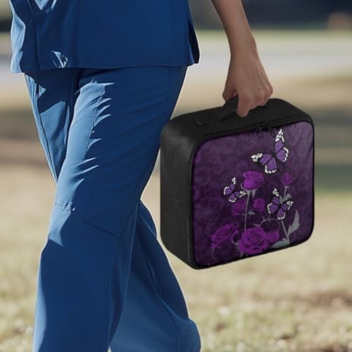 Image of Gomyblomy Purple Rose Butterfly First Aid Kit Bag for Home Car First Aid Kit Empty Emergency Kit Portable Travel Medical Supplies Storage Pouch Medicine Bag for Hiking Camping