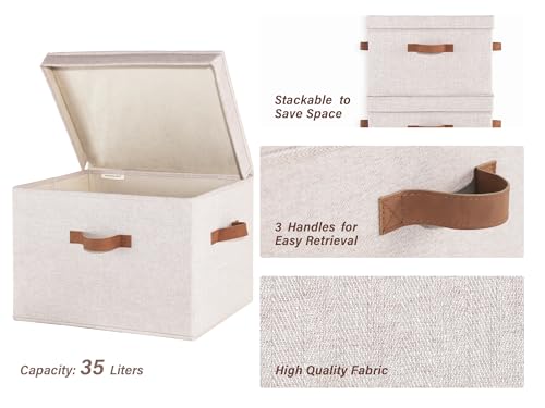 Image of StorageWorks Fabric Storage Bins with Lid, Decorative Storage Boxes for Shelves, Stackable Closet Organizer Basket with Handles, Jumbo, Brown and Beige, 2-Pack