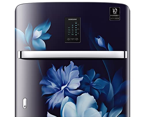 Image of Samsung 209L 3 Star Inverter Direct-Cool Single Door Digi-Touch Curd Maestro Refrigerator Appliance (RR23C2K33UZ /HL,Midnight Blossom Blue) Base Stand Drawer