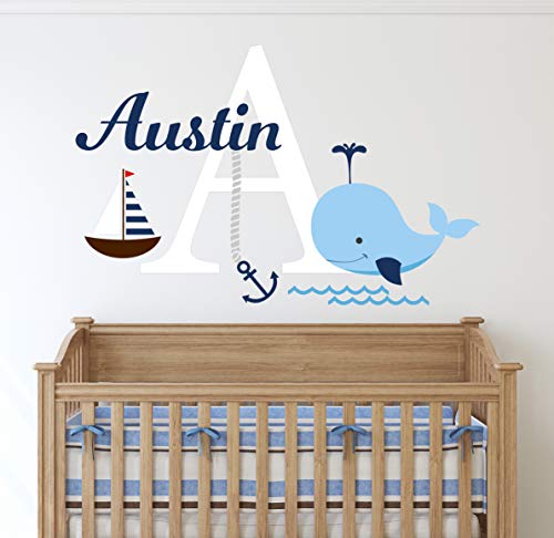 Vinilo decorativo náutico personalizado azul 24x16 pulg