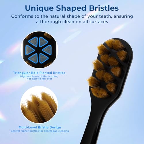 Image of Soft Bristle Toothbrush, Micro Nano Flossing Toothbrushes with Multi-Layered Shaped Bristles for Whiten Teeth and Removes Plaque, Designed for Sensitive Teeth & Gums-Black Head