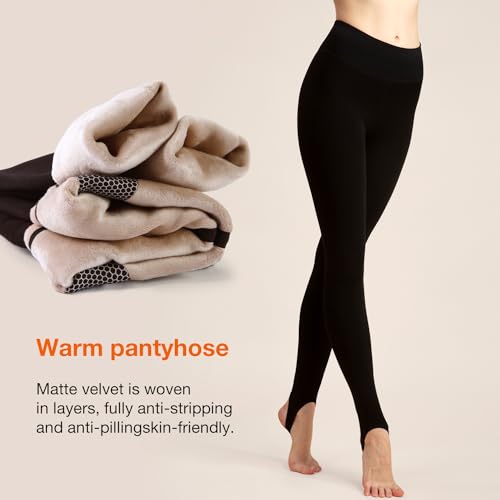 Image of Fleece Lined Opaque Tights Women 1200D Regular /Plus Size Leggings Warm Thermal Tights, 1 Pair (F-Black-Regular)