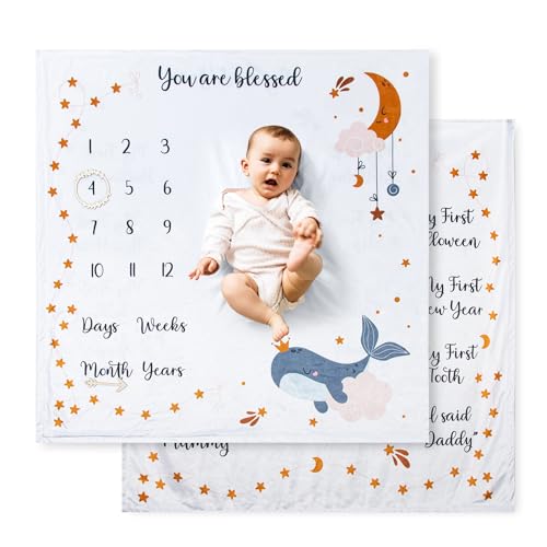 Manta mensual para bebé con accesorios para fotos, manta reversible de poliéster suave con memoria para edad y primeros momentos, fondo esencial para fotografía de recién nacidos, mezcla