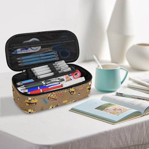 Image of Kids Pencil Case for Boys 6-8 Excavator Print Pencil Pouch Large Capacity Portable Pen Bag with Handle Strap for Back to School