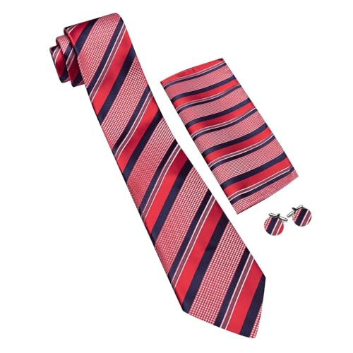 Image of Barry.Wang Mens Tie Set Plaid Check Neckties Formal Business Wedding Luxury Pocket Square Cufflinks