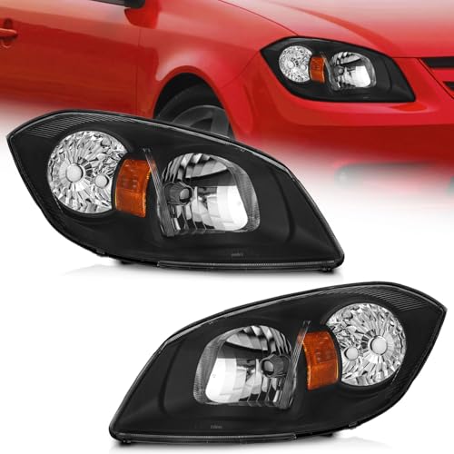 WEELMOTO Halogen Headlights for 2005-2010 Chevy Cobalt Headlight Replacement for 05 06 07 08 09 10 Chevy Cobalt Black Housing Amber Reflector