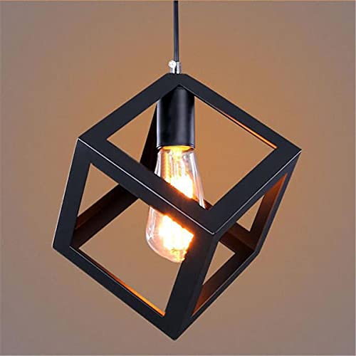 Chrasy E27 Retro Métal Plafonnier Suspensions Luminaire Lustre Industriel Vintage Style Noir Créatif Metal Suspensions Luminaire Cube Eclairage Lampe...
