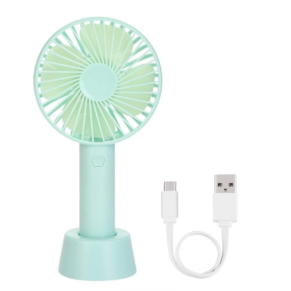 Mini Handheld Fan USB Rechargeable with Desktop Stand, Green | LED Light, 3 Speed Settings, Portable & Foldable, Built-in Battery, USB Charging-image-31