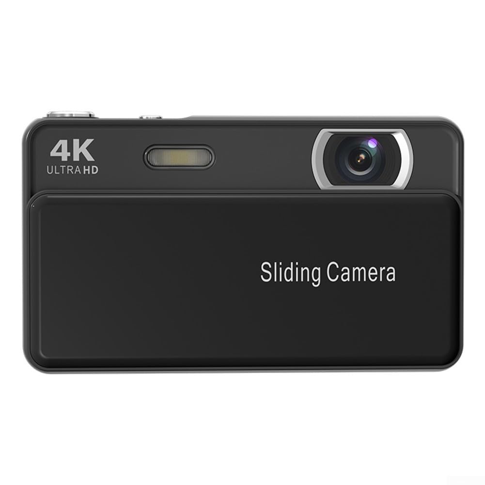Tragbare Slider-Digitalkamera mit 64-MP-Bild, 16-fachem Digitalzoom, eingebautem Blitz, 4K-Video und elektronischer Bildstabilisierung für den Außenbereich (schwarz)