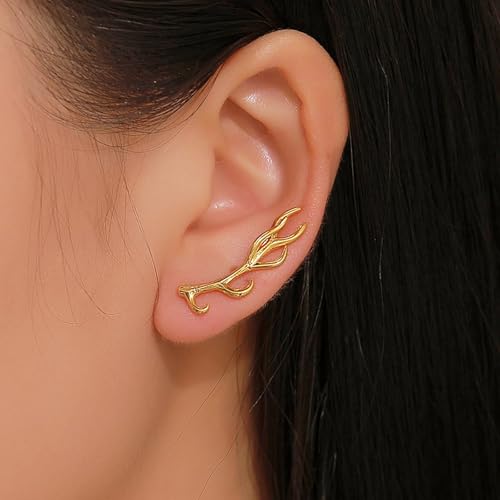 Inateannal Boho Geweih Ohrmanschette Ohrring Geweih Ohr Kletterer Ohrringe Gold Baumzweig Geweih Ohrmanschette Ohrringe Geweih Kletterer Krabbler Ohrringe Minimalistisch Geweih Ohrstecker Ohrringe
