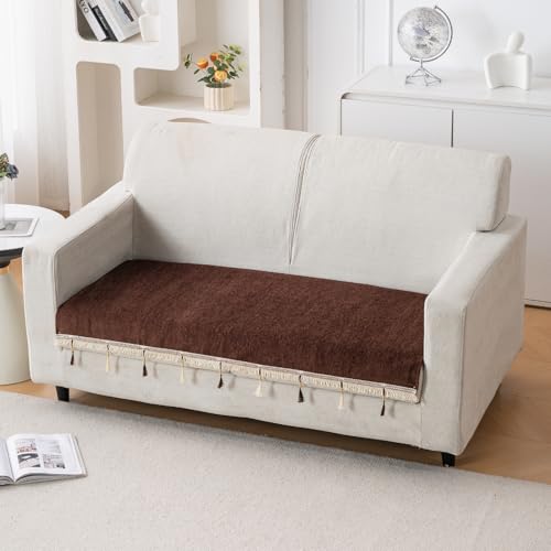 Image of HOKIPO 'Serenity Tassel' Chenille 2 Seater Sofa Cover with Tassel - Chestnut Luke (IN-891-BR)