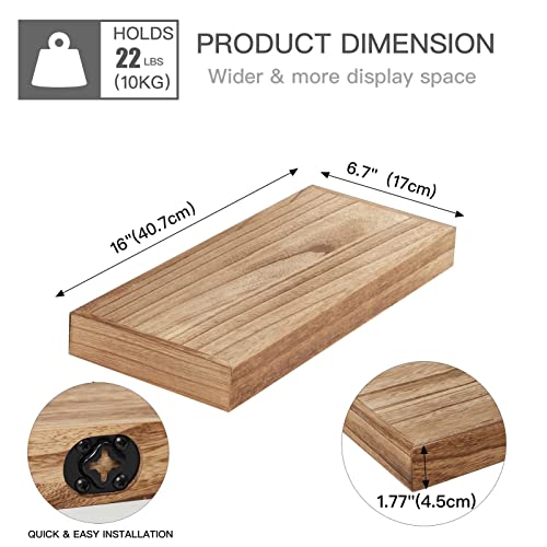 Niubest 16 Inch Rustic Farmhouse Floating Shelves,Thick Industrial Wood Shelf For Bathroom,Bedroom,Living Room,Kitchen,Lightweight And Easiest To Install- 16" D X 6.7" W X 1.7" H - Set Of 2 - Brown #TOP2