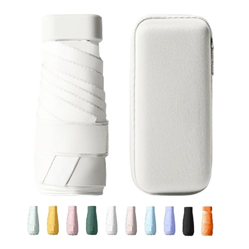 Yanrunce Mini Paraguas Plegable Con Estuche, paraguas de bolsillo, Mini Paraguas de Viaje, Protección UV, Protección Solar, paraguas plegable antiviento de 6 Costillas con organizador (Blanco)