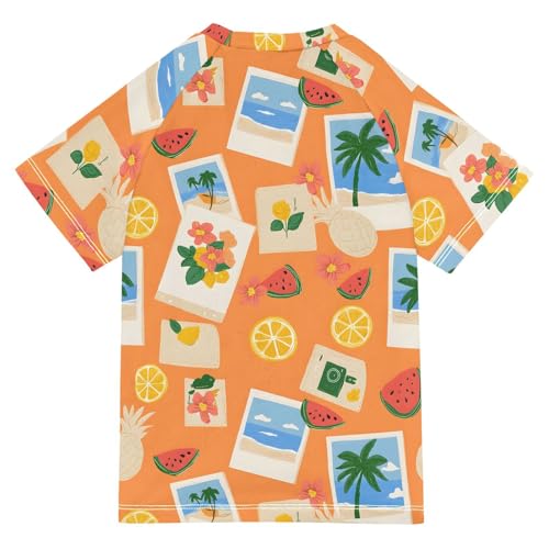 ALAZA Kids Rash Guard Boys Toddler Swim Shirts Short Sleeve Photo Wall Scrapbook UPF 50+ 3T2