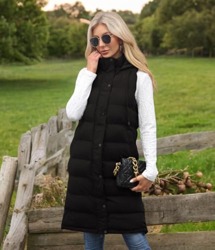 Long Vest for Women Sleeveless Winter Long Puffer Vest Lightweight Warm Zip Up Hooded Jacket3