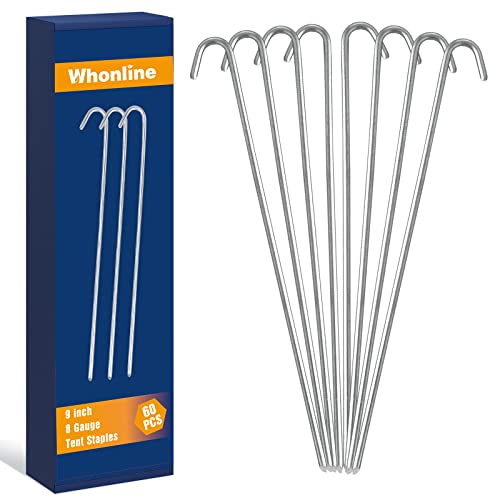 Whonline 60Pcs Tent Stakes Inflatable Stakes 9 Inches, Metal Tent Pegs Heavy Duty Ground Stake Hooks For Fencing, Tarp And Outdoor Decorations Yard #TOP7