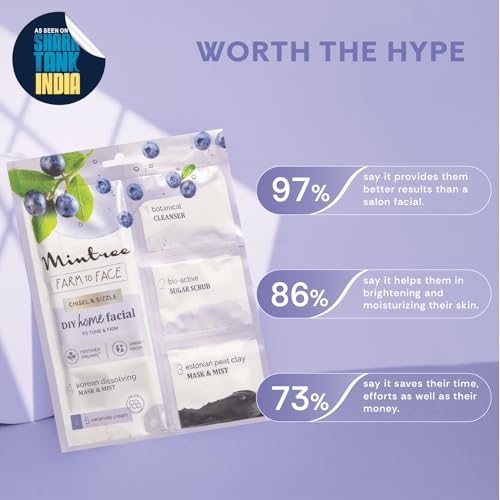 Image of Mintree Organic Blueberry at Home Facial Kit for Women Korean Melting Collagen Flim Sheet Mask|DeTan & Anti Aging European Black Mask| Salon Like Glowing Skin in Easy 5 Steps| Brightens&Tightens