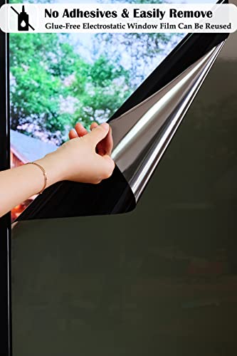 Bloss Blackout Window Film One Way Privacy Daytime 100% Uv Light Blocking Window Tint Non-Adhesive Removable Mirror Film For Home And Office, Dark Black-Sliver, 17.7 Inch*6.5 Feet #TOP7