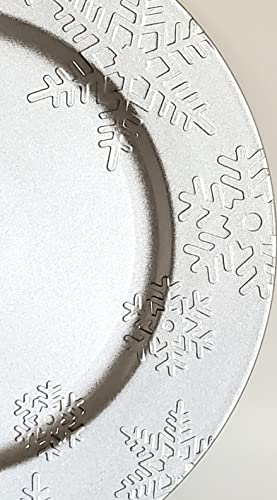 Silver Snowflake Design Plastic Chargers Set of 2, 13 inch by 13 inch