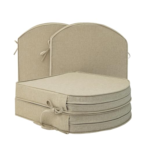 Fitfree Outdoor Chair Cushions, Fade-Resistant & Water-Resistant, D Shaped Patio Furniture Seat Chair Pads Replacement with Ties, Non-Slip Bottom, Removable Cover, Set of 4, 17 x 16 Inch, Natural
