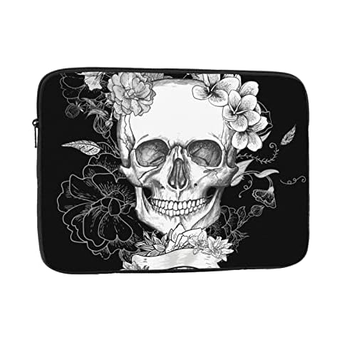 DIRYKILP Water Resistant Portable Notebook Computer Tablet Bags, Floral Skull Laptop Sleeve 14 inch, for Men Women Cover