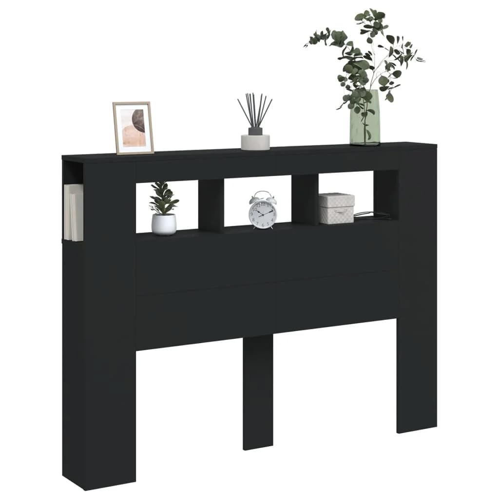 vidaXL LED Kopfteil, Bettkopfteil mit LED-Leuchten, Betthaupt mit Ablagen, Bettzubehör Schlafzimmer, Schwarz 140x18,5x103,5cm Holzwerkstoff