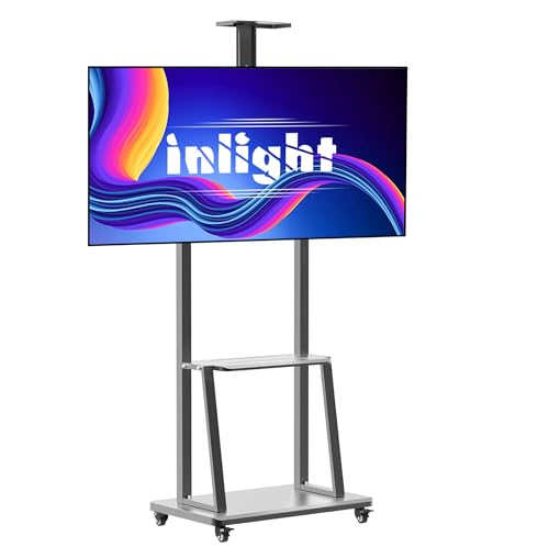 Image of Inlight Rolling /Mobile TV Cart with Wheels for 32-65 Inch LCD LED 4K Flat Screen TVs, TV Floor Stand with Shelf Holds Up to 70 Kgs | Adjustable Height Trolley Max VESA 610 x 410 mm