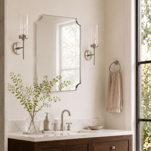 Image of TEHOME 24x30'' Chrome Scalloped Bathroom Mirrors, Silver Decorative Bathroom Vanity Mirror