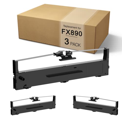 BOEDCN 3 Pack FX 890 Compatible Printer Ink Ribbon Replacement for Epson S015329, S015337 Worked for Epson FX 890 / 890N, LQ 590, Black