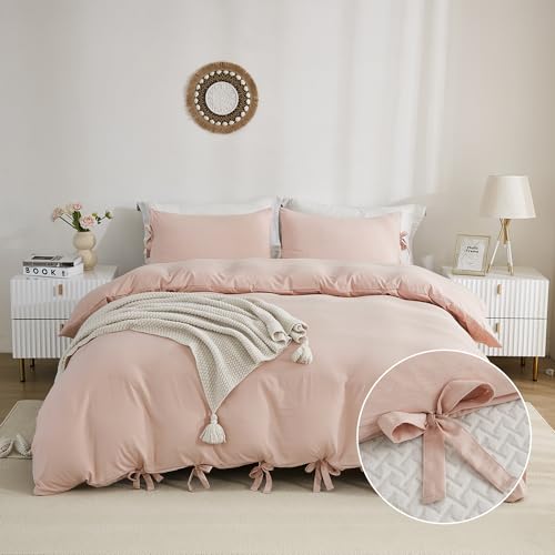 annadaif Pink Duvet Cover Queen (90x90 Inch), 3 Pieces (1 Duvet Cover, 2 Pillowcases) Soft Washed...