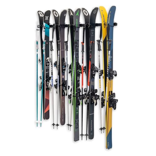 StoreYourBoard Lone Peak Ski Storage Rack, Wall Mount Organizer Holds 5 Pairs of Skis and Poles...