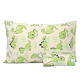 Salt Earth 100% Cotton 210TC Kids Bedsheet, Twin Fitted Sheet, Toddler Bed, 2 Piece Bedding Set- 1 Fitted Sheet and 1 Pillowcase, Themed Toddler Bed Sheets, Cute Sheets for Kids Bed (Dino)