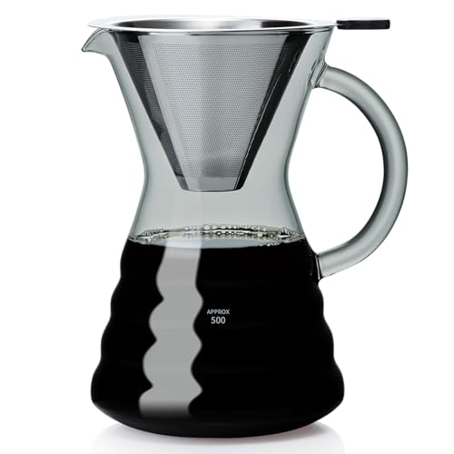 Image of Unbreakable - Pour Over Coffee Maker with Permanent Stainless Filter 27 fl oz, Thickened Heat-Resistant Borosilicate Glass Dripper Coffee Brewer, Stovetop Safe, Ink