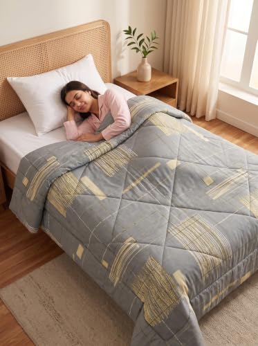 Image of Mafatlal 120 GSM Tulip Single Bed AC Comforter | Reversible Microfiber Quilt Blanket | Super Soft Lightweight All Season Duvet for Air-Conditioned Rooms | 154 x 228 cm | Medium Grey