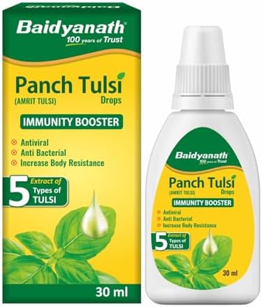 Baidyanath Ayurved Panch Tulsi Drops - 30 ml | Natural Immunity Booster with Goodness of Five Types of Tulsi