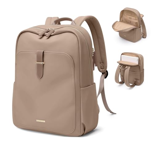 Mochila portátil 14 pulgadas marrón elegante para mujer de uso diario universidad y oficina