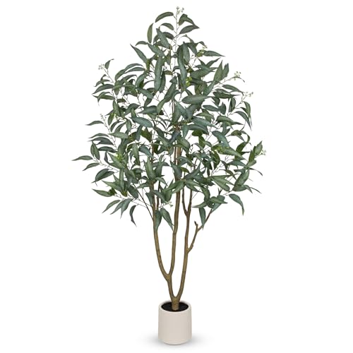 Artificial Eucalyptus Tree in White Pot – 6FT Faux Indoor