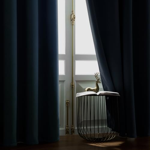 Image of Joydeco Greyish Blue Velvet Curtains 90 Inch Curtains 2 Panels Set, Thermal Insulated Room Darkening Curtains for Bedroom Living Room, Super Soft Heavy Duty Luxury Curtains Rod Pocket, 52W x 90L