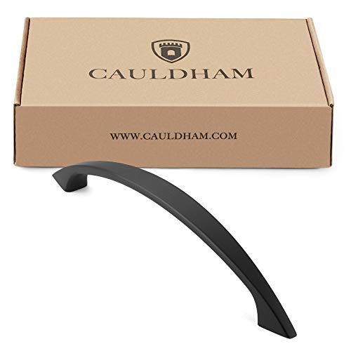 Cauldham 10 Pack Solid Kitchen Cabinet Arch Pulls Handles (5" Hole Centers) - Curved Drawer/Door Hardware - Style M243 - Matte Black #TOP3
