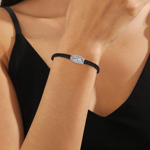 2Pcs Catholic Virgin Mary Bracelet Adjustable Black String La Virgen de Guadalupe Bracelet for Easter Party Favor Prayer Blessing Protection Men Women4