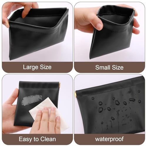 2 PCS Ladies Small Makeup Bag for Purse,Coin purse lipstick Cosmetic Accessories Organizer,Travel Set Organizer,Waterproof Portable Zipperless Self-Sealing Ladies Small Cosmetic Bag(Black)3