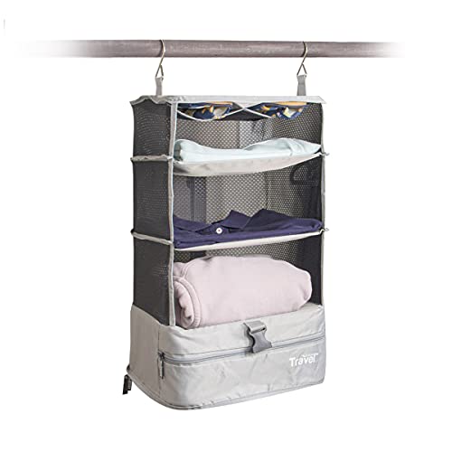 Stow-N-Go Small Travel Luggage Organizer and Packing Cube Space Saver. Built In Hanging Shelves and Laundry Storage Compartment Save Room In Suitcases and Reduce Wrinkles. Never Unpack Clothes Again