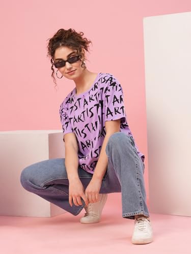 Image of Globus Women Pink Boxy Fit Typography Cotton T-Shirt-3639407001