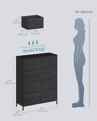 Image of SONGMICS BELLAH Collection - Dresser for Bedroom, Chest of Drawers, Storage Organizer Unit, Closet, Entryway, Steel, 8 Drawers, Modern, Ebony Black ULGS124BE02S