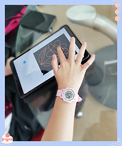 Kids Watch Girls Digital 7-Color Flashing Light Water Resistant 164FT Alarm for Age 7-122