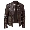 RLEHJN Leather Bomber Jacket Men Red Faux Leather Baseball Flight Jackets Full Zip Casual Outdoor Windbreaker Vintage Stand Collar Jacket Sport Hiking Running with Zipper Pockets S-5XL #1