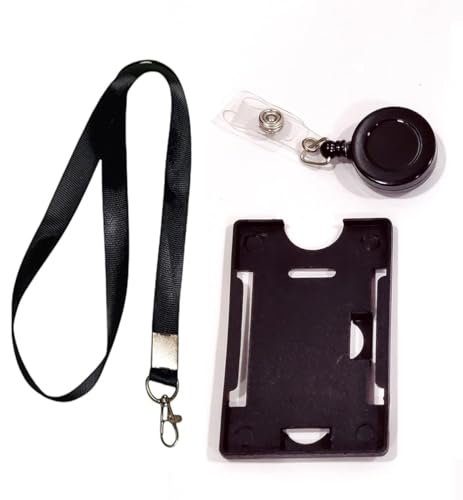 Image of ANG ID Card Holder, Lanyard and Retractable Badge Reel Round YOYO (Black) (Set 3) Pack of 2
