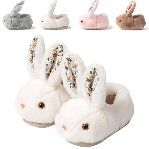 Nasogetch Chaussons Enfant Fille Hiver Pantoufles Antidérapants Bébé Peluche Lapin Mignon Chaud Chaussures Fermé Beige 160 23/24 EU