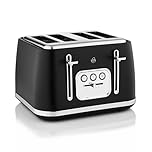 Swan Serenity ST19024BLK 4 Slice Toaster with Matt Finish, 6 Browning Levels, Temperature Control, Reheat and Defrost Functions, 2100W, Black