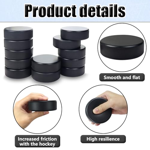 APUXXJUPA 12 Pcs Foam Hockey Pucks, Black Rubber Street Hockey Puck Mini Knee Hockey Balls for Indoor Outdoor Practice for Kids Adults, Diameter 3", Thickness 1"